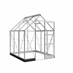 Halls Gewächshaus Icon 6 Schwarz, 3,7 m², mit Dachfenster und Schiebetür.