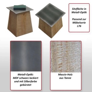 MCW Couchtisch L74: Wohnzimmertisch aus Tannenholz mit Metall-Optik