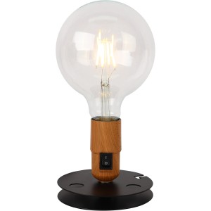 Globo Design-Tischlampe Johanna, schwarz matt, mit E27 Fassung in Holzoptik und Wippschalter.