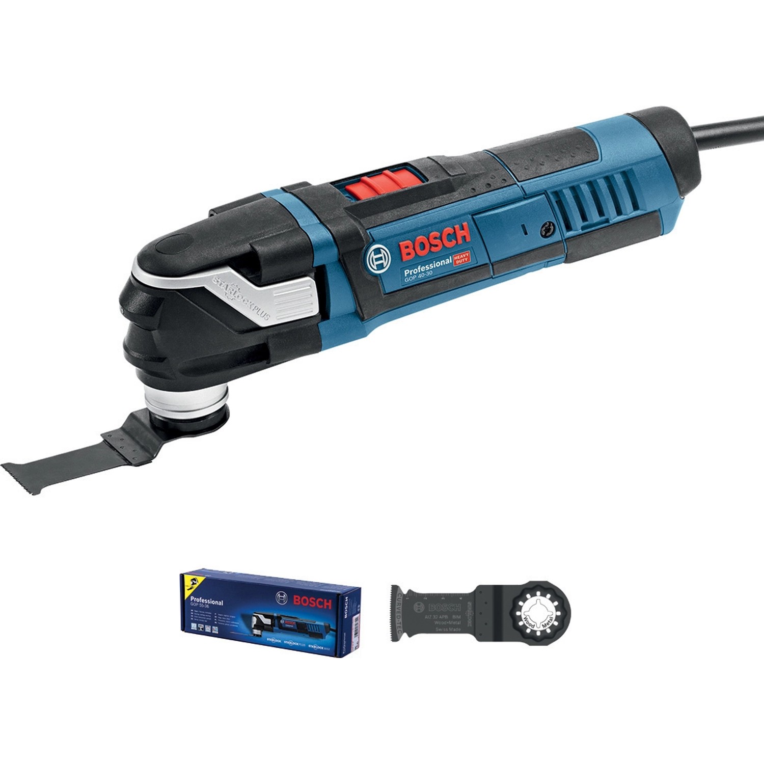 Bosch Professional GOP 55-36 Multicutter im Karton mit Zubehör.