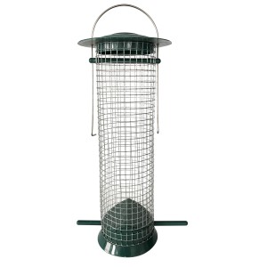 Vogelfuttersilo Easy mit Metalldraht und grünem Kunststoffdach, Fassungsvermögen 0,75 l.