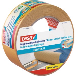 Rolle Tesa Universal doppelseitiges Klebeband, 25 m x 50 mm, für sicheren Halt.