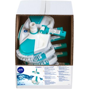 Gre Poolsauger mit Seitenbürsten im Karton, geeignet für Teleskopstangen.