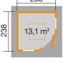 Grundriss Weka Holz-Gartenhaus, Zeltdach, unbehandelt, 238x238cm, 13,1 m³ Volumen.