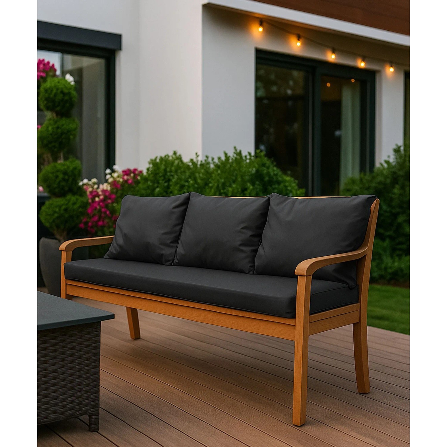 Setgarden Bankkissen-Set, anthrazit, für 3-Sitzer Gartenbank mit Rückenlehne.