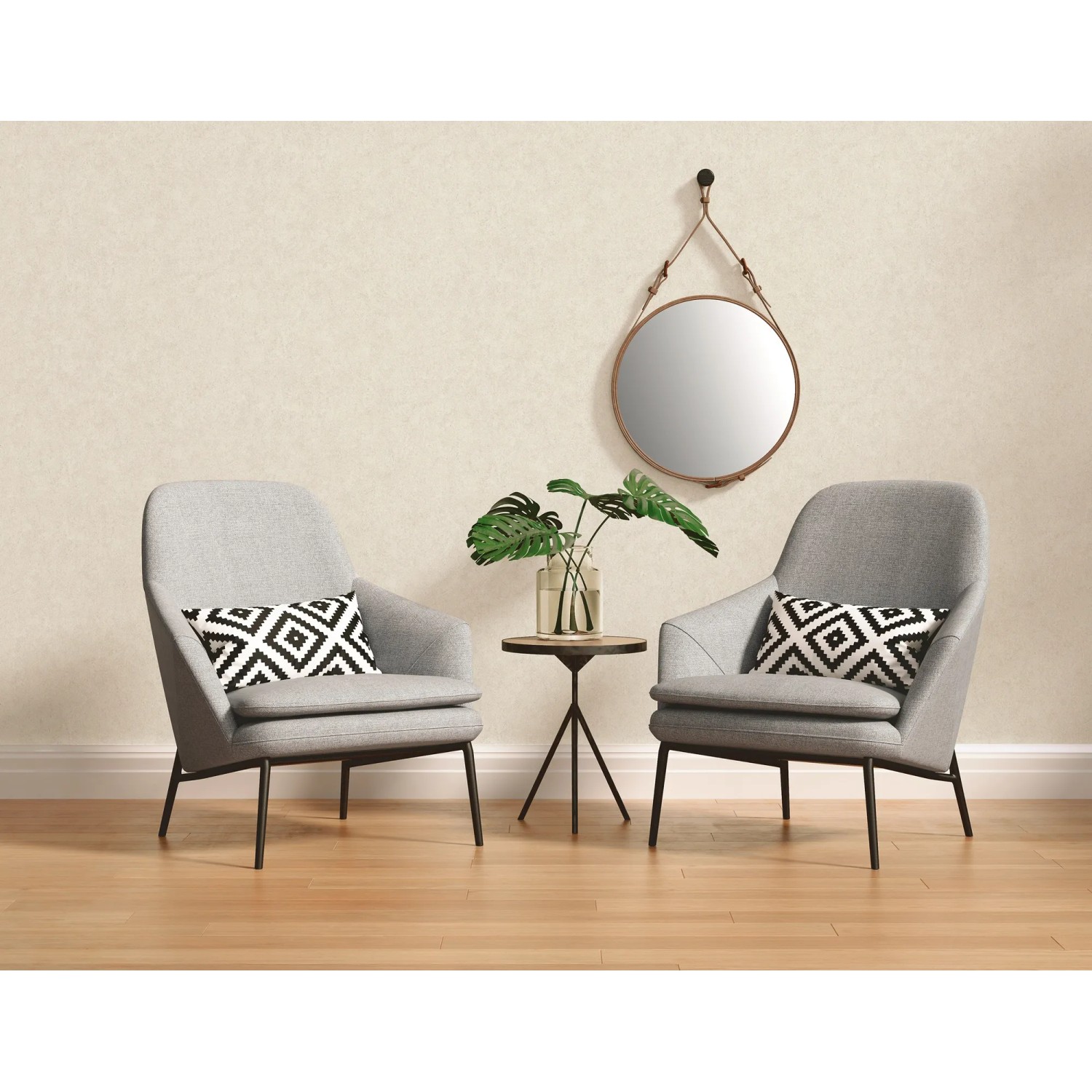 Helle AS-Creation Vliestapete Bude 2.0 Uni Creme Grau im Raum mit Möbeln.