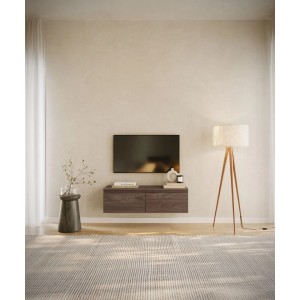 Modernes Selsey TV-Hängeboard Bemmi 100 cm in Nussbaum Holzoptik, wandmontiert unter TV, mit zwei Klappfächern.