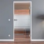 Levidor Glastür Hamburg Office/Studio, teilsatiniert mit Streifen, DIN-Rechts. Modernes Sicherheitsglas für helle Räume.