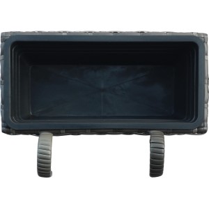 Anthrazit-grauer Polyrattan Balkonkasten 40x28x22 cm mit herausnehmbarem Kunststoffeinsatz.