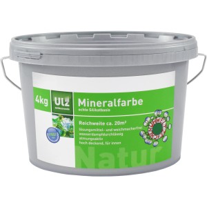 Grauer Eimer Ulz Mineralfarbe Innen, 4 kg, Silikatfarbe für Innenräume.