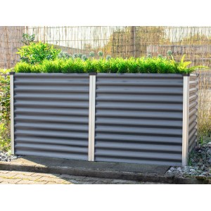 Vitavia Hochbeet Linus 858 Granit aus Metall, befüllt mit Pflanzen.