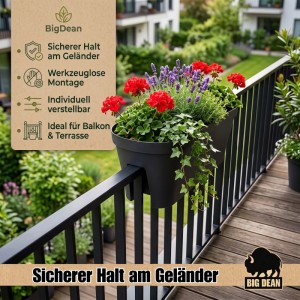 BigDean 6X Blumenkasten Balkongeländer 60Cm Anthrazit Balkonkasten Inklusive Halterung Blumentopf Zum Aufhängen Wasserablauf Gegen