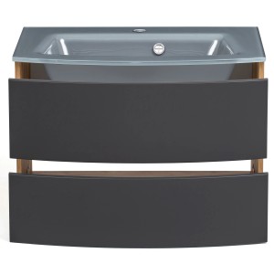 Held Möbel Einzelwaschtisch Salerno, 80 cm, Grau Matt, mit Glaswaschbecken und zwei Schubladen.