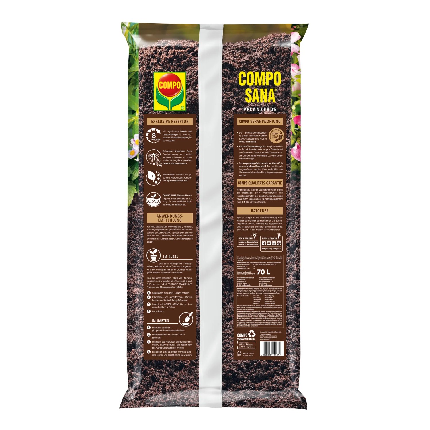 Sack Compo Sana Pflanzerde torffrei, 50 l, für Stauden, Büsche und Hecken.
