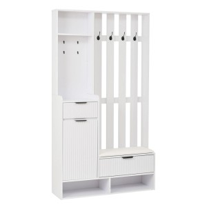 Merax Garderobenständer mit Schuhbank Schrank Schublade 8 Haken Weiß