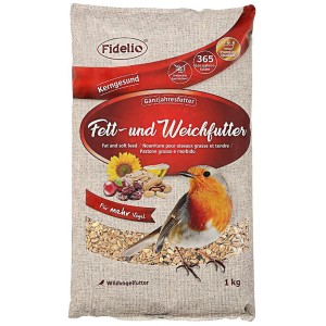Fidelio Fett- und Weichfutter, 1kg Packung Wildvogelfutter mit Erdnüssen und Saaten.