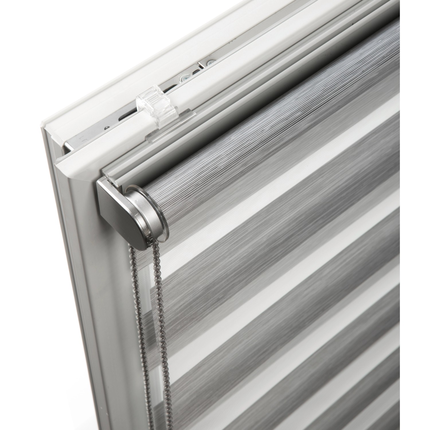 Schöner Wohnen Doppelrollo Tilda, anthrazit, 45x150cm. Strukturstoff mit Kettenzug am Fenster.