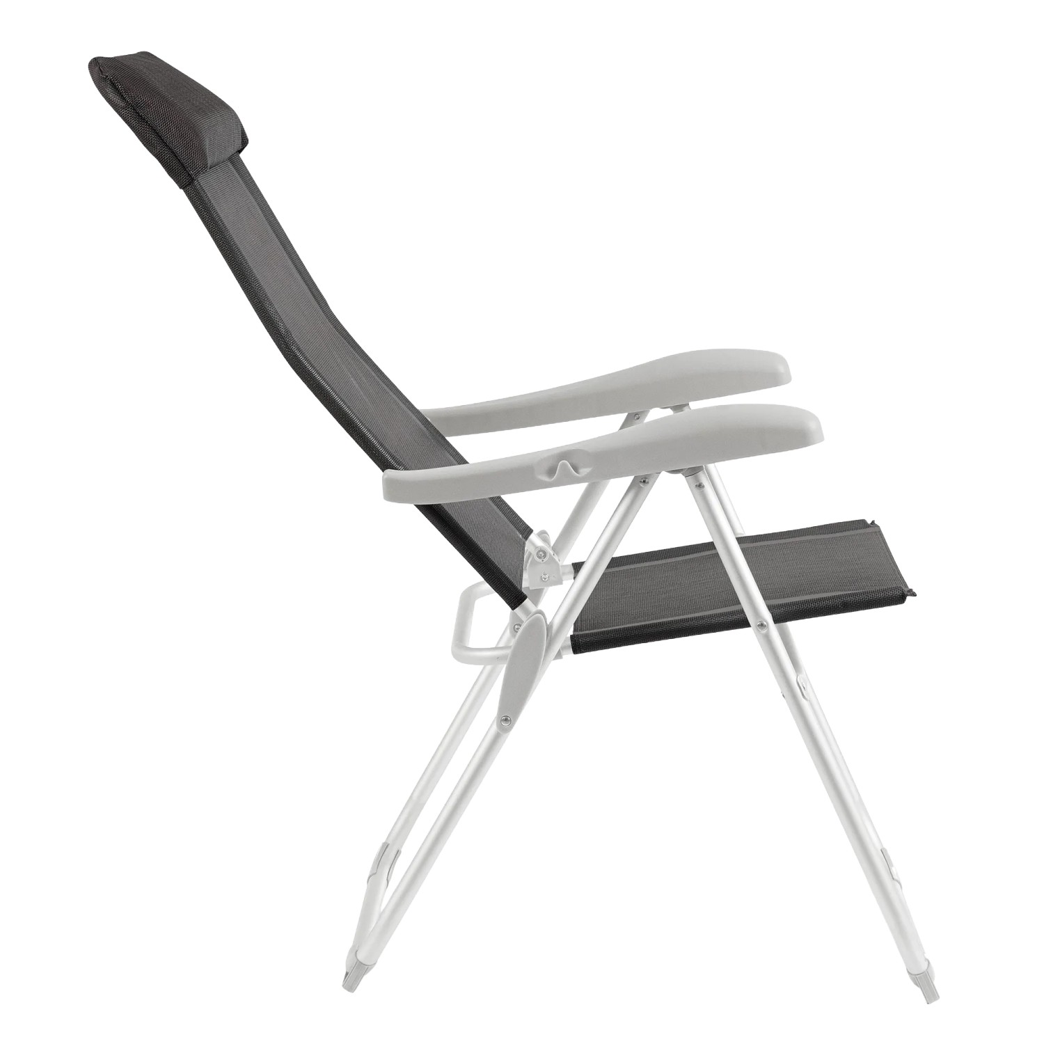 Anthrazitfarbene Yes Hochliege Cayo, 110x57x65 cm, mit Aluminiumgestell und Textilbezug.