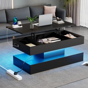 okwish Couchtisch mit LED Stauraum HydraulikHub Beistelltisch 100x50x42cm Schwarz