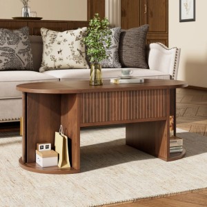 okwish Couchtisch HöhenVerstellbar/Offene Regale/Versteckter Stauraum Wohnzimmertisch 100 x 50 cm Braun