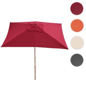 Rechteckiger, bordeauxroter MCW Sonnenschirm Lissabon mit Holzstock und Farbauswahl.