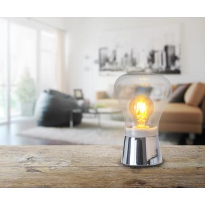 Näve Tischleuchte Kerry, 21 cm, Glas, Chromfuß. Design-Tischlampe für Wohnzimmer und Büro.