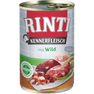 Rinti Kennerfleisch Wild, 400g Dose Hunde-Nassfutter mit hohem Fleischanteil und Omega 3.
