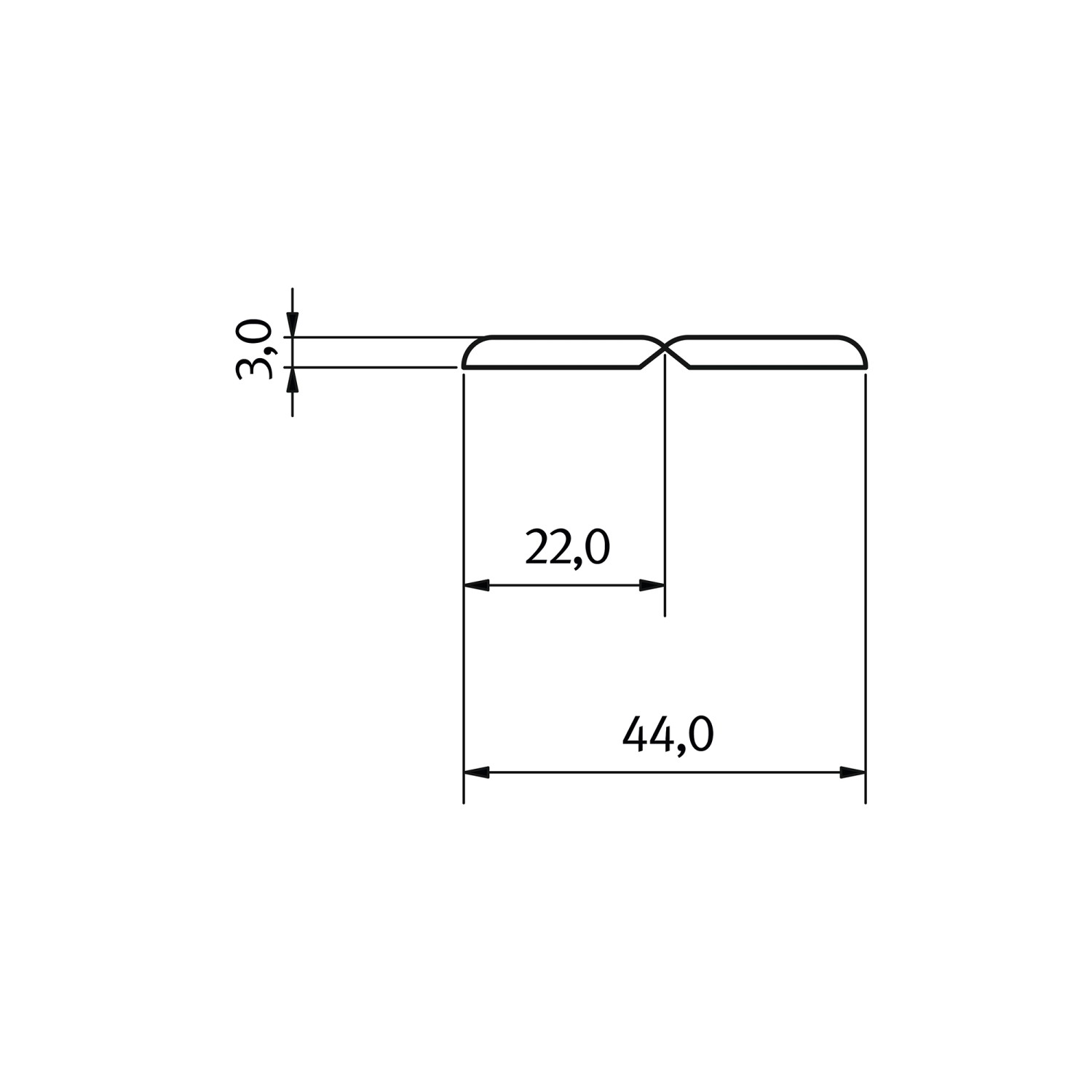 Egger Faltleiste Decowall FL006 Namur, Maße: 44x22x3 mm, Schemazeichnung