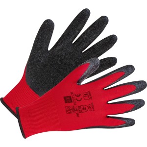 5er-Pack rote Latex Arbeitshandschuhe, Größe 9, mit schwarzer Handfläche für besseren Grip.