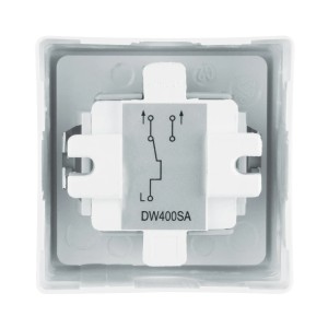 Detailaufnahme Rückseite REV A/W-Schalter, weiß, aus Kunststoff für Innenbereich.