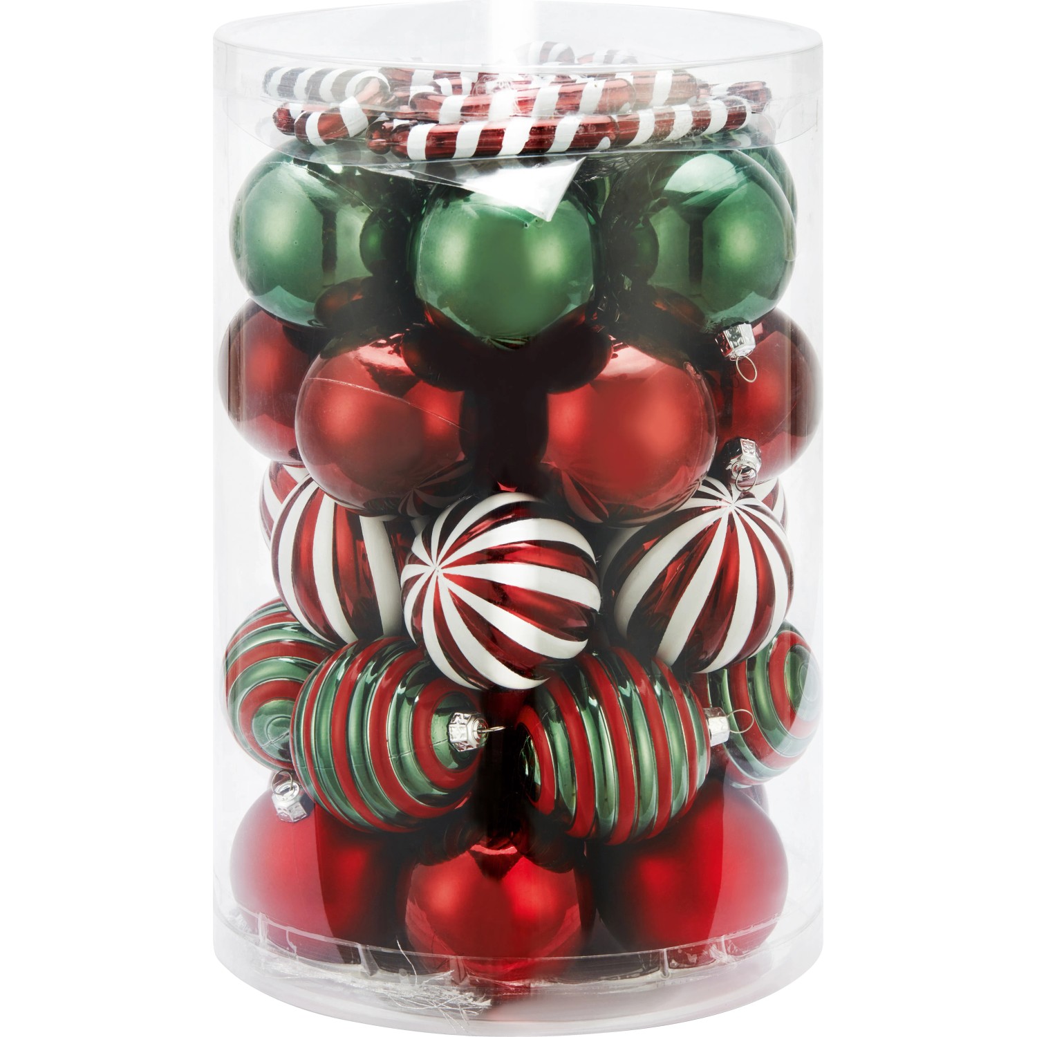 Weihnachtskugel-Set Zuckerstange 50-teilig Dunkelrot-Dunkelgrün-Weiß kaufen bei OBI