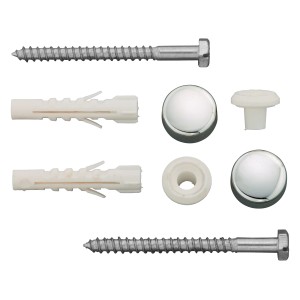 WC Befestigungsset, 6 mm x 70 mm, verchromt, mit Schrauben, Dübeln und Abdeckkappen für Stand-WCs.