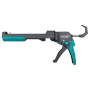 Grau-türkise wolfcraft Kartuschenpresse MG 400 für Silikon, Acryl und Klebstoff. Mit Tropf-Stopp-Funktion.