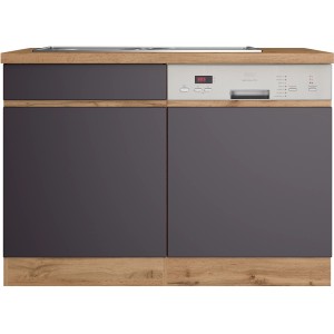 Held Möbel Spülenunterschrank Turin 120 cm, Graphit/Wotaneiche, mit Geschirrspülerblende.