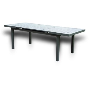 Ausziehbarer, anthrazitfarbener Home Deluxe Gartentisch Calido aus Aluminium, 180/240 cm lang.