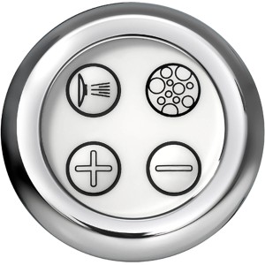 Bedienelement des Ottofond Ancona Premium Whirlpools mit Tasten für Massage, Luftsystem und Temperatur.