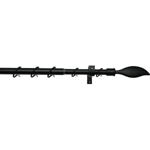Schwarzes Gardinia Gardinenstangen-Set Flame (130-240cm) mit Endknöpfen, Trägern und Ringen.