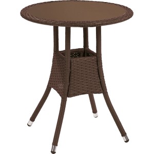 Runder, brauner Gartentisch Davenport Ø 60 cm aus Polyrattan und Aluminium für Balkon oder Terrasse.