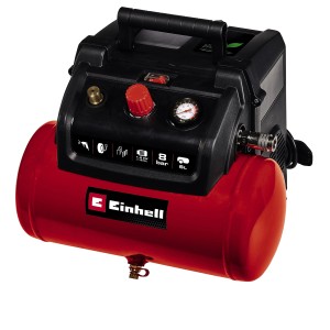 Einhell Kompressor TC-AC 190/6/8 Ölfrei, rot-schwarzer Druckluftkompressor mit 6L Tank.