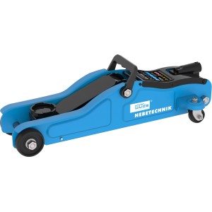 Blauer Güde Rangierwagenheber GRH 2/330 L, 2 t Hubkraft, mit Tragegriff und Rollen für Werkstatt & Garage.