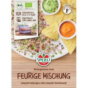 Sperli Bio Keimsprossen Feurige Mischung, Saatgut mit Radieschen, Senf, Bockshornklee und Rettich.