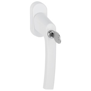 Weißer, abschließbarer Fenstergriff aus Aluminium mit Schlüssel für Dreh- und Kippfenster.