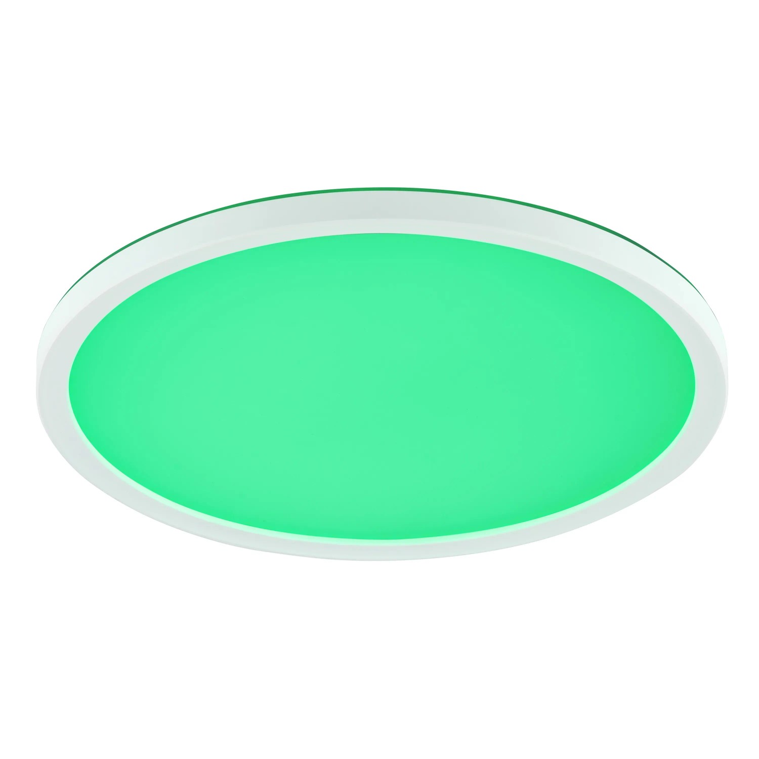 Weiße LED Deckenleuchte Velion, Ø 29,3 cm mit grünem Licht. Moderne Lampe für Wohnräume.