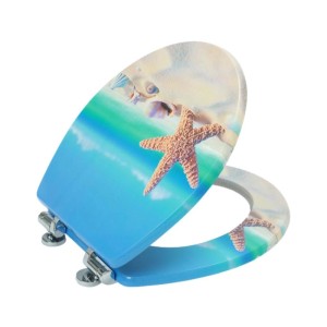 Sinobath WC-Sitz MDF, Strandmotiv mit Seestern, Muscheln und Absenkautomatik.