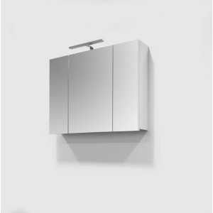 Sanotechnik Spiegelschrank, 80 cm, weiß, mit drei Türen, Softclose und Aufsatzleuchte.