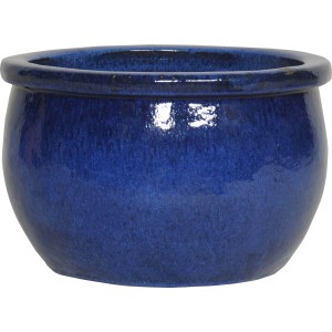 Blauer, glasierter Terrakotta Pflanztopf, Ø 38 cm, für Garten & Terrasse.