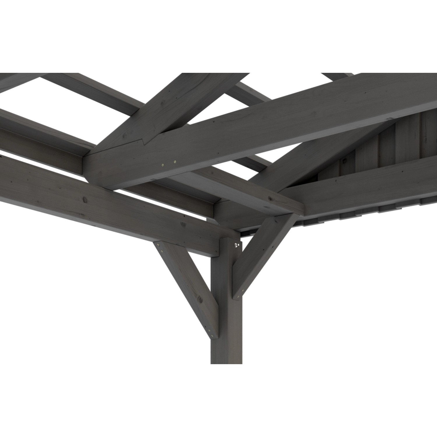 Detailansicht: Skan Holz Carport Fichtelberg, schiefergraues Holz mit Dachlattung.