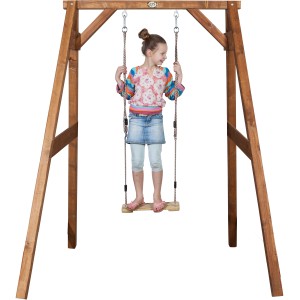 Braune Axi Einzelschaukel aus Holz mit Kind. Ideal für Garten & Outdoor.
