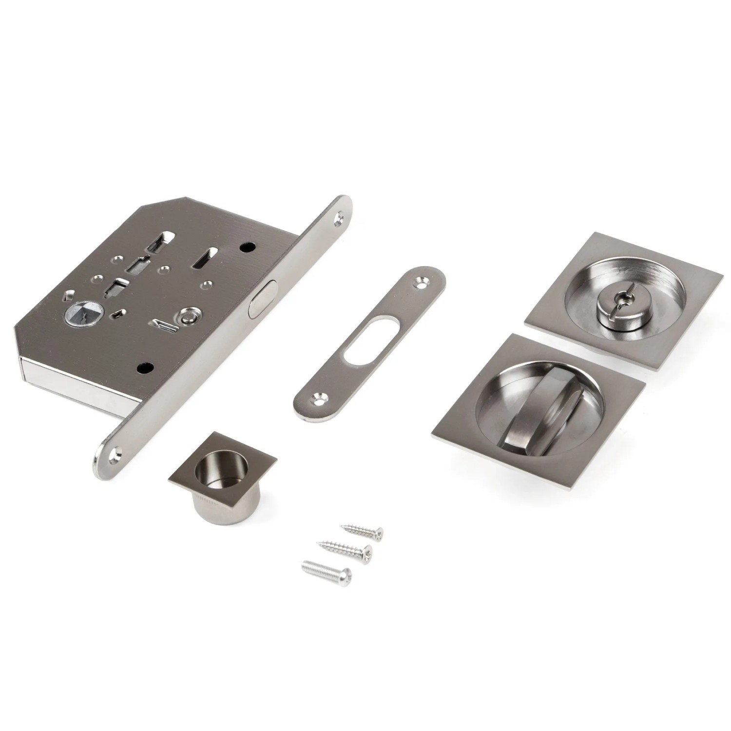 Emuca Set aus Schlösser Set für Schiebetüren mit Vierkantriegel Stahl Nickel Satiniert