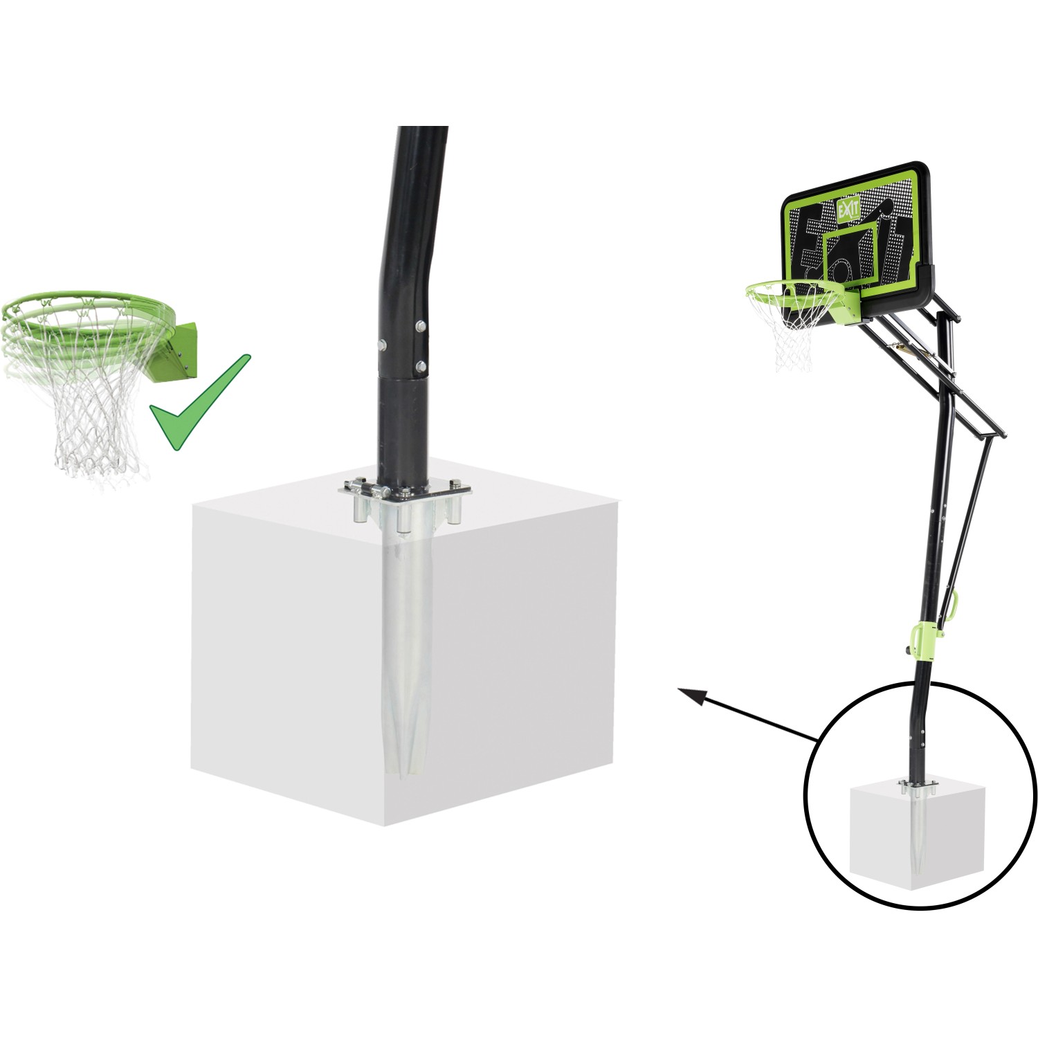 EXIT Galaxy Basketballkorb Black Edition zur Bodenmontage, höhenverstellbar mit Dunkring.